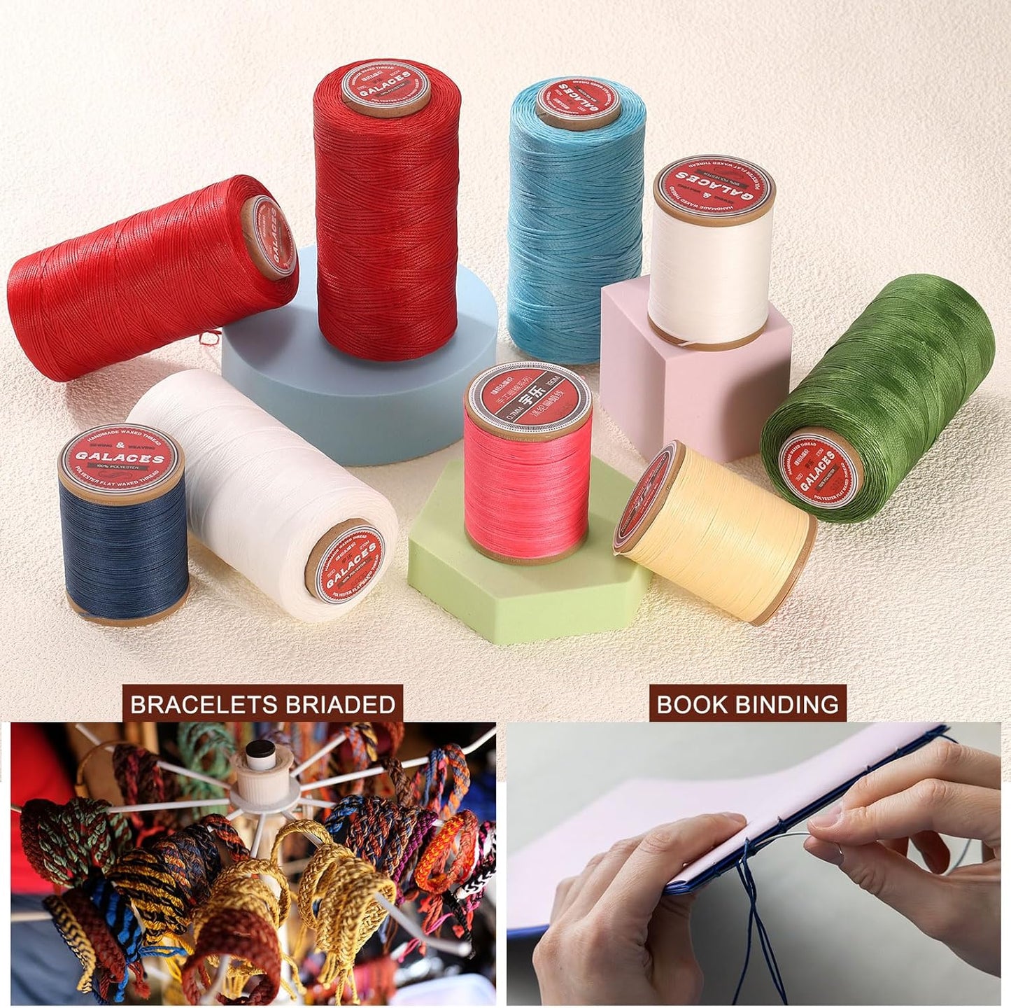 uxcell Flat Leather Sewing Waxed Thread, 140m / 153 Yards Polyester Wax String, 300D Wax Stitching Cord for Leather Crafts, Bookbinding, Bracelets Braided, Rose Red