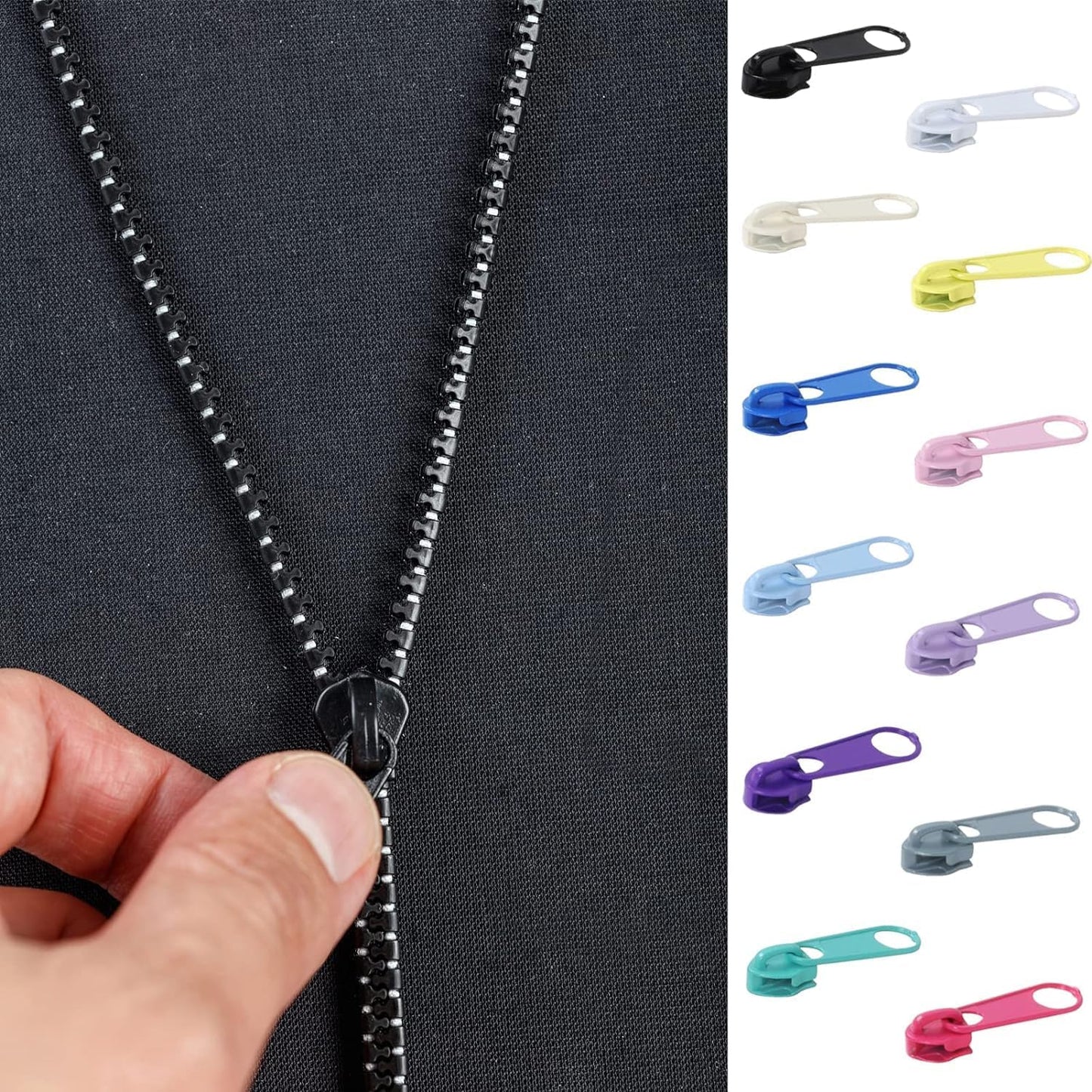 DOITEM 72Pcs Zipper Repair Kit - 5# Zipper Pull Rescue Kit for Clothing, Jackets, Purses, Luggage, Backpacks (12 Colors)