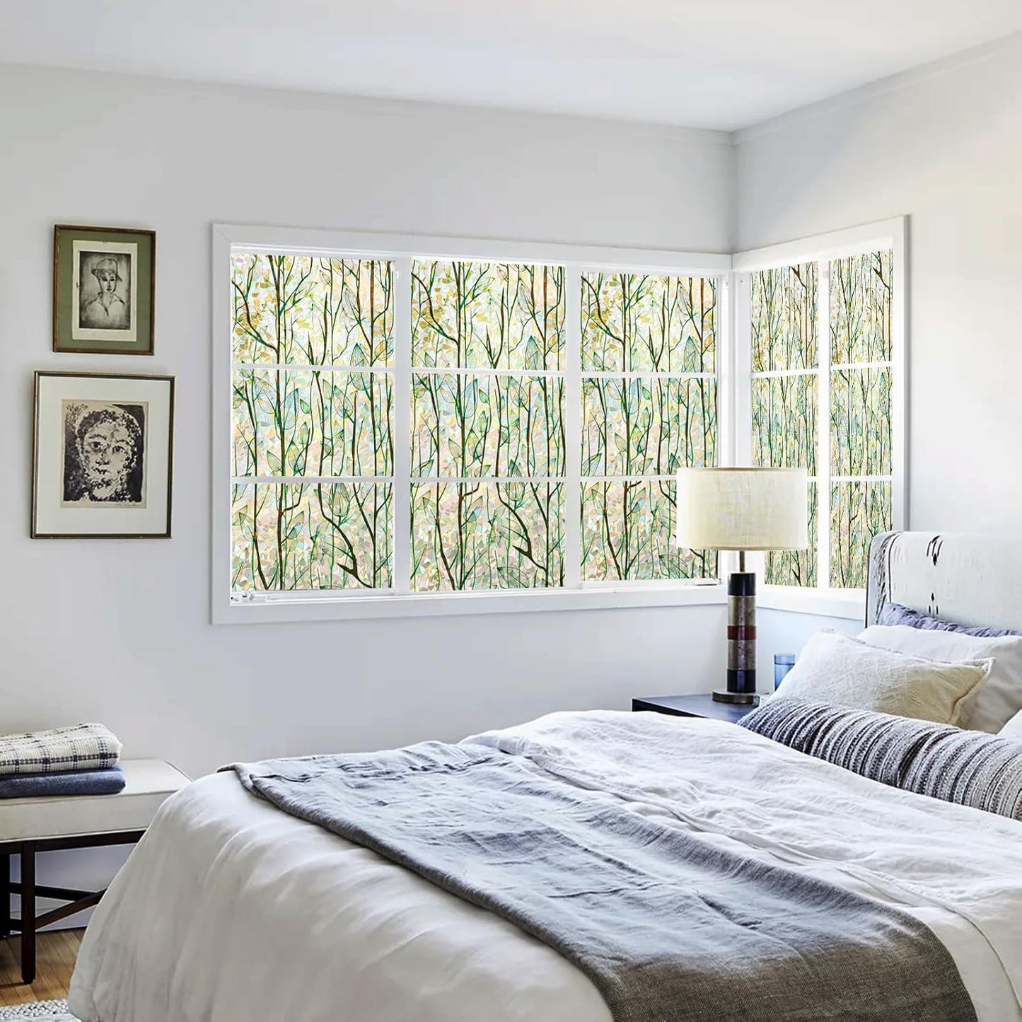 Finnez Window Privacy Film Window Film 3D No Glue Glass Sticker for Glass Door Home and Office Heat Control Anti UV (23.6 Inch x 6.5 Feet, Rainbow Grove)