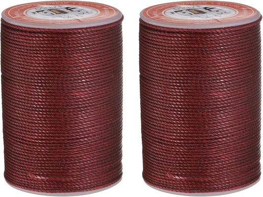uxcell Round Leather Sewing Waxed Thread, 55m / 60 Yards Polyester Wax String, 0.80mm Wax Stitching Cord for Leather Crafts, Bookbinding, Bracelets Braided, Burgundy, 2pcs