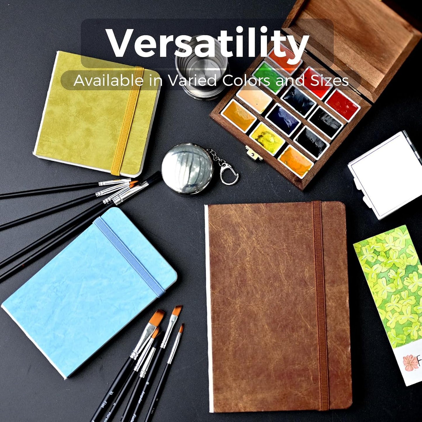 Funto Watercolor Paper Journal 2-Pack, 3.5x5.5, 44 Pages Each, 100% Cotton Cold Press, PU Leather Blue Hard Cover, Art Supplies for Mixed Media