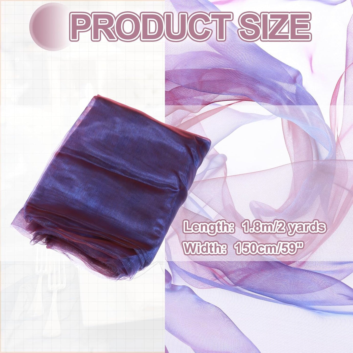 MECCANIXITY Iridescent Sheer Organza Fabric, 2 Yards x 59 Inches Solid Holographic Shiny Fabric Organza Cloth for Wedding, Curtains, Costume, Photo Background, Gradient Sapphire Blue Red