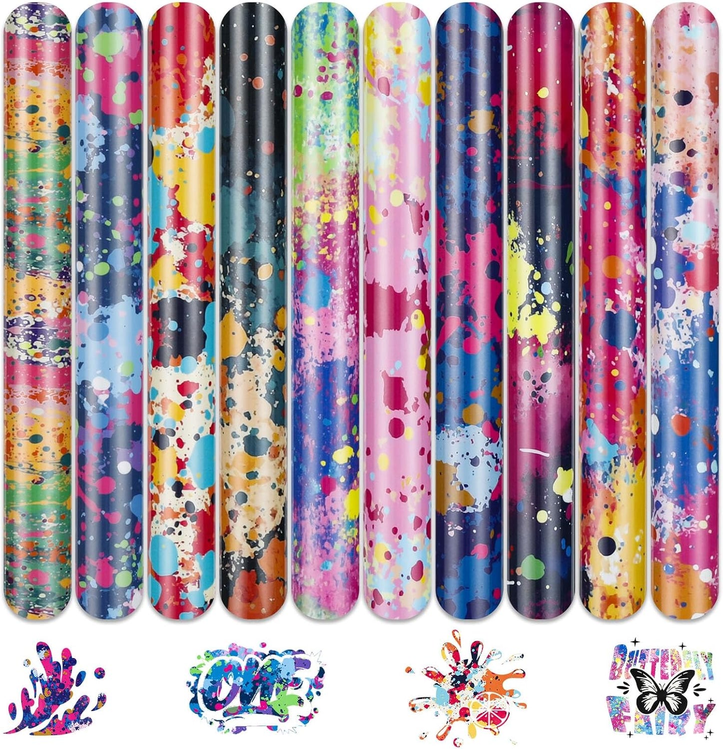 HTVRONT Splatter Heat Transfer Vinyl - 10 Sheets 12"x10" Vibrant Paint Splatter HTV Vinyl, Watercolor Iron-On Vinyl for T-Shirts, Splatter HTV Easy Cut & Weed, Fits All Cutting Machines