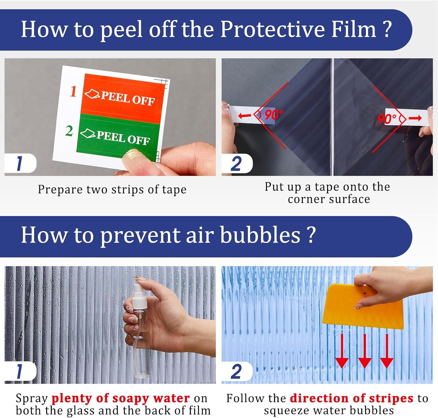 Beautyhero Window Privacy Film, Frosted Reeded Glass Cling, 3D Decorative Coverings with UV Blocking, Adhesive Stickers for Bathroom Doors Cabinet