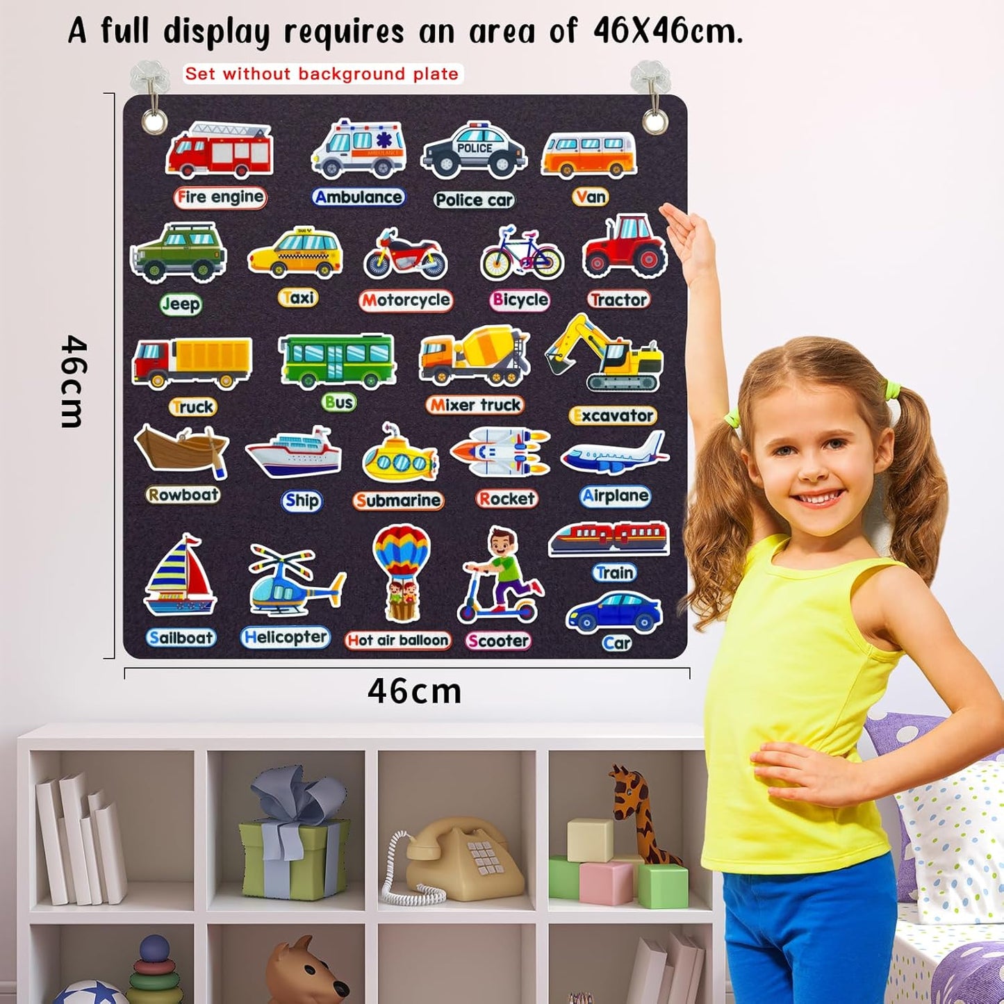 Felt Transportation Vehicles Learning Pieces,48 Felt Flannel Board Pieces,Air Land Sea Airplane Learning for Toddlers for Kindergarten,Preschool,Toddlers