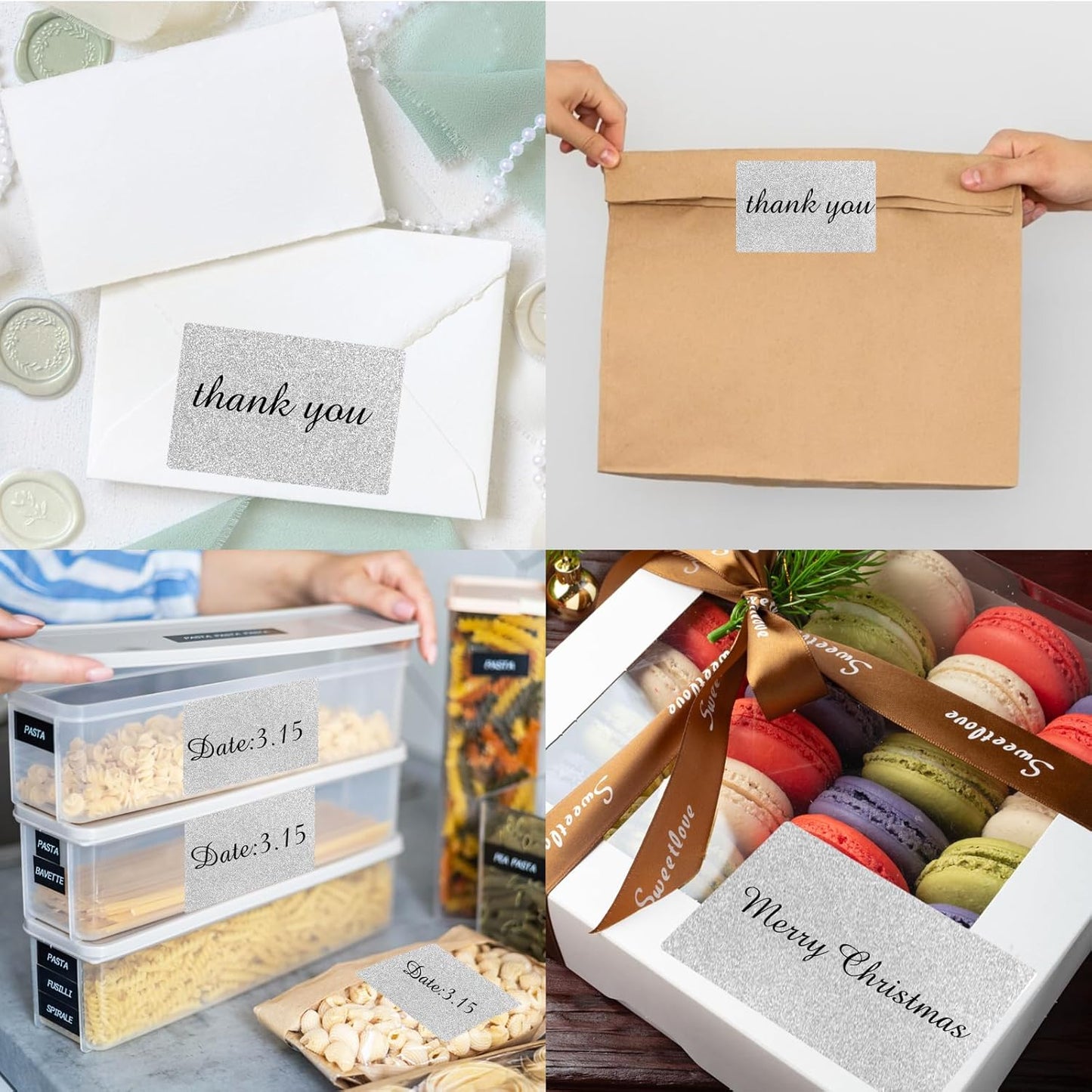 2" x 3" Glitter Silver Thermal Label Stickers,Waterproof Thermal Printer Sticker Labels for Gift Wrapping, Self-Adhesive Name Price Tag DIY Custom Logo Design (280 pcs,Silver)