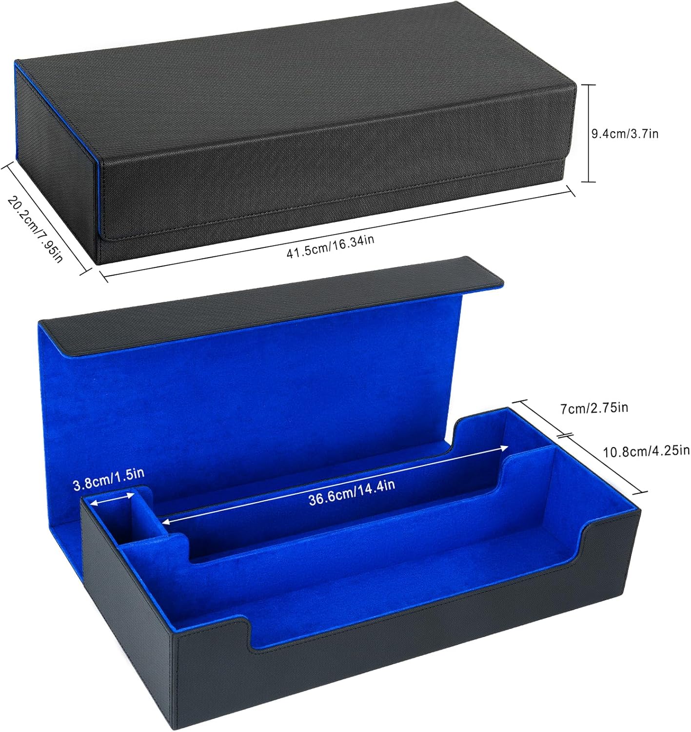 Card Deck Box,X-Large Premium Trading Card Storage Case with Mat and Dice Compartment,Magnetic Game Deck Display Case Compatible with MTG/TCG/Yugioh/Magic/Commander(Black＆Blue)