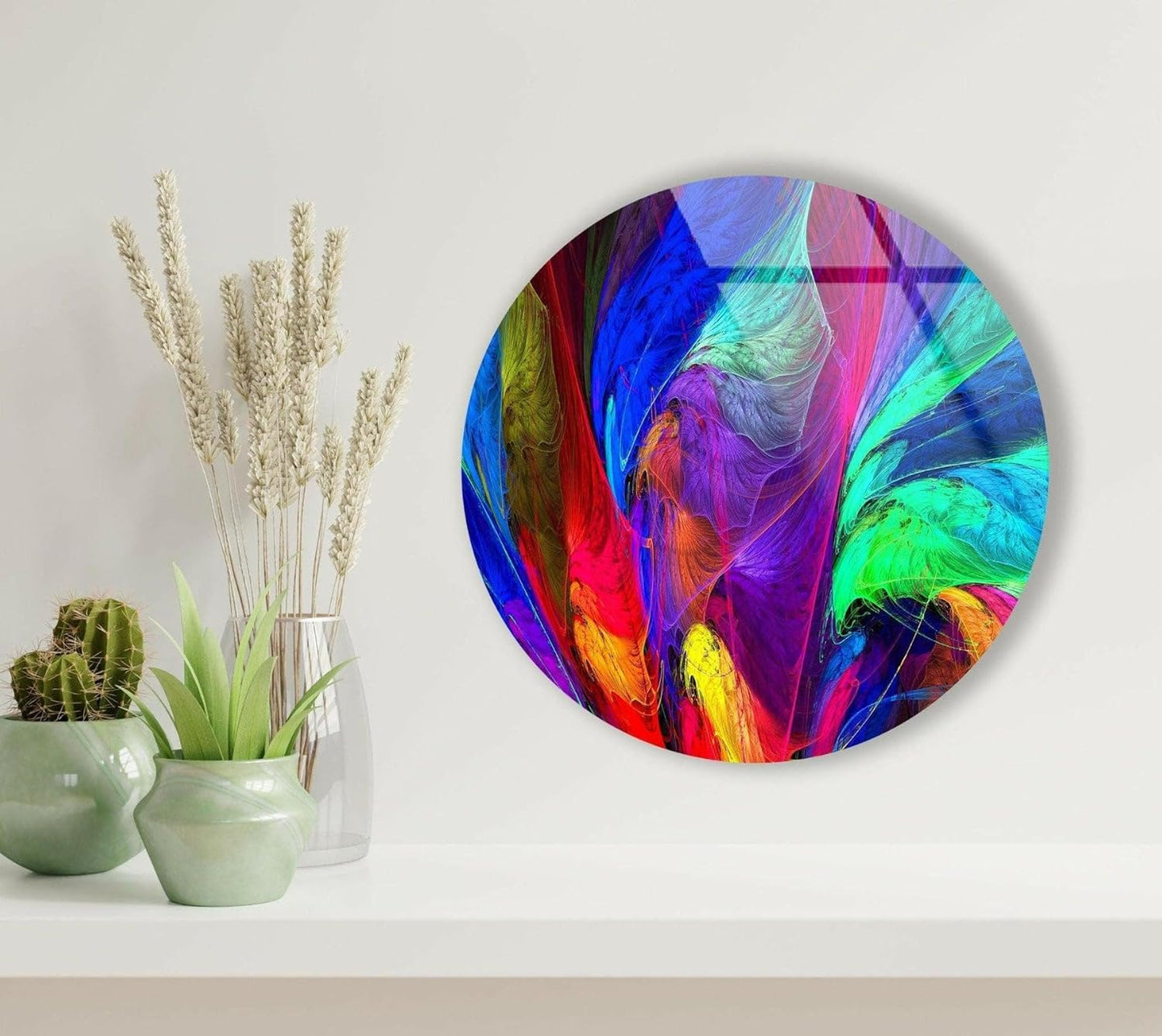 My Photostation.com 27.5''(70cm) Diameter Neon Colors Abstract Round Glass Wall Art Tempered Glass Printing Wall Decor Large Wall Art Wall Hangings