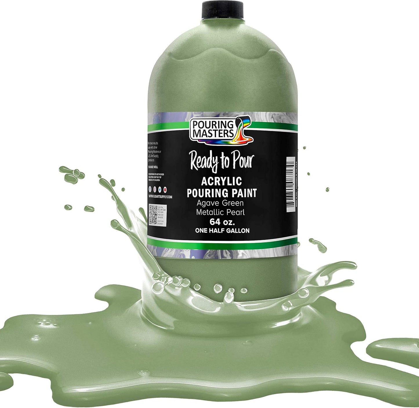Pouring Masters Agave Green Metallic Pearl Ready to Pour Acrylic Pouring Paint - Premium 64-Ounce Pre-Mixed Fluid Acrylic Paint - Fluid Art Supplies for Canvas, Wood, Paper, Tile & Rocks