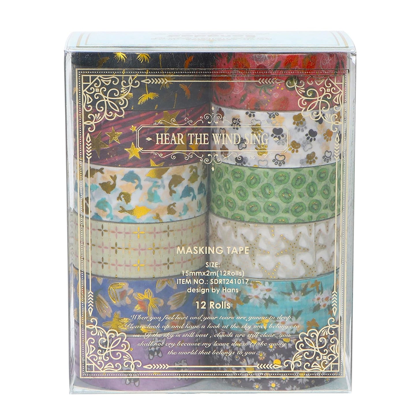 12 Rolls Charming Washi Tape Set Gold Silver Foil Detailing Arts Adhesive Tapes Basic Patterns Decorative Masking Tape Sets for Craft, Kids, Scrapbook, DIY, Gift Wrapping (Mystical Forest)