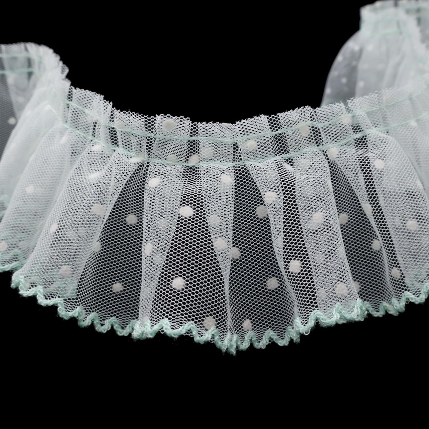 Dots Lace Ruffle Trim for Sew, Crafts 2.4" x5yd Single Layer Pleated Edge Lace Ribbon (Light Green)