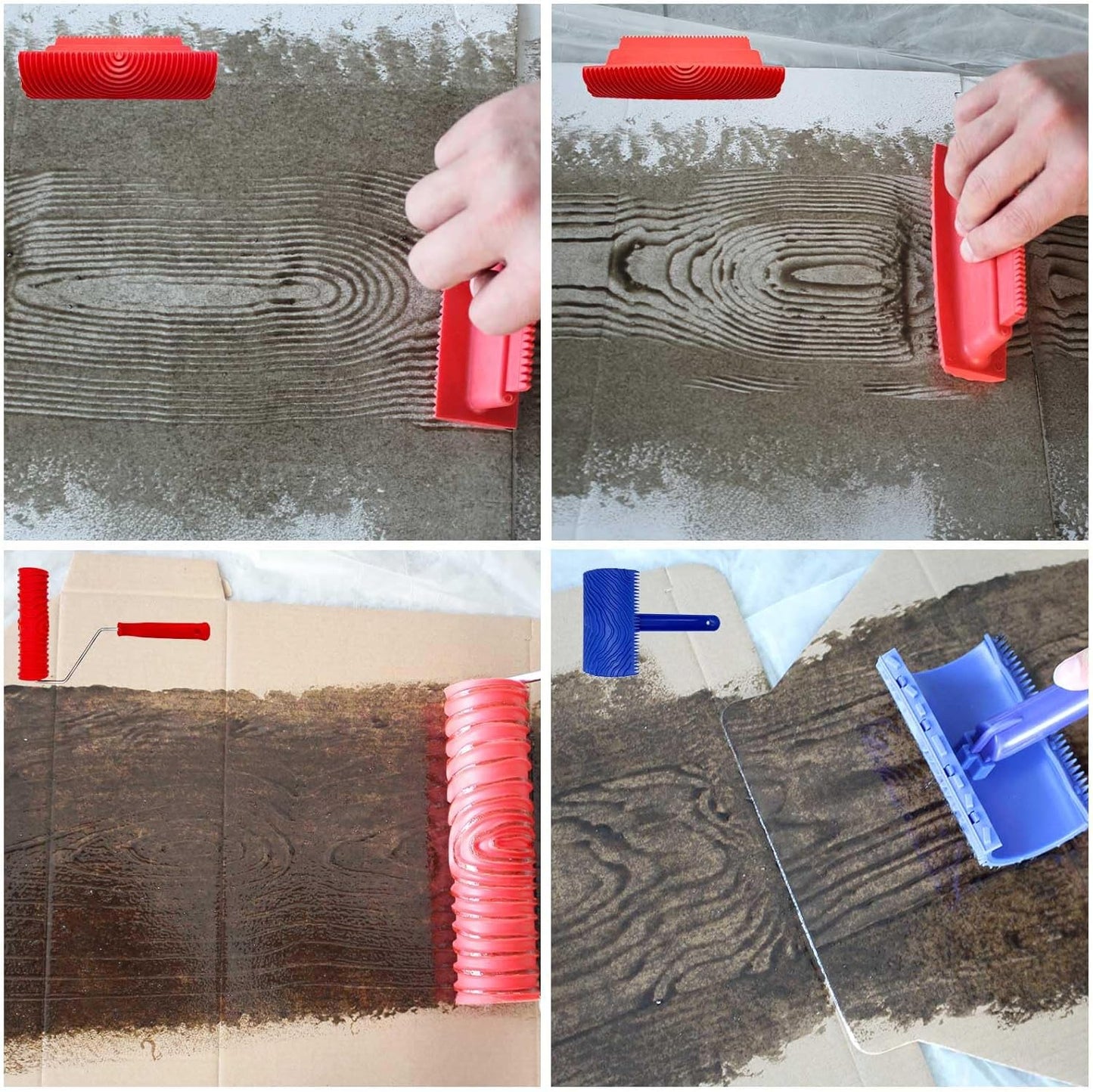4-Pack Wood Grain Tool, Wood Graining Roller Painting Tool with Handle, Rubber Empaistic Wood Texture Painting Tool Set for DIY Wall Room Art Paint Decoration