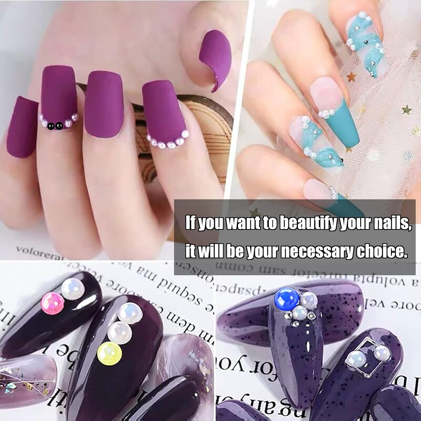 YAKA 3000PCS 1 Box 7Sizes 2.5/3/4/5/6/8/10mm Flat Back Half Round Pearl Cabochon Bead Loose Beads Gem for Nail Craft Scrapbook DIY Decoration (Bronze Blue)