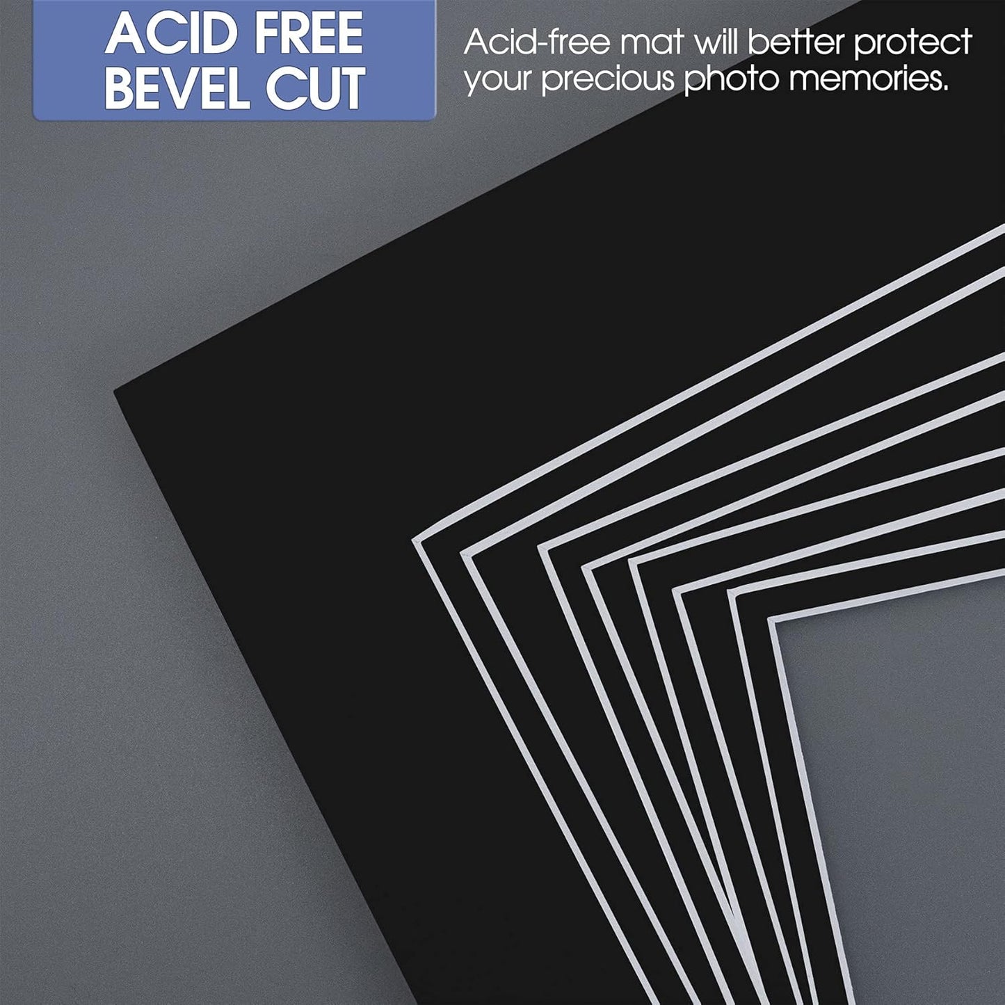 Golden State Art, 11x14 Double Mats for 8x10 - for Photos, Pictures, Frames - Acid-Free, 5 Pack, Black Over Black