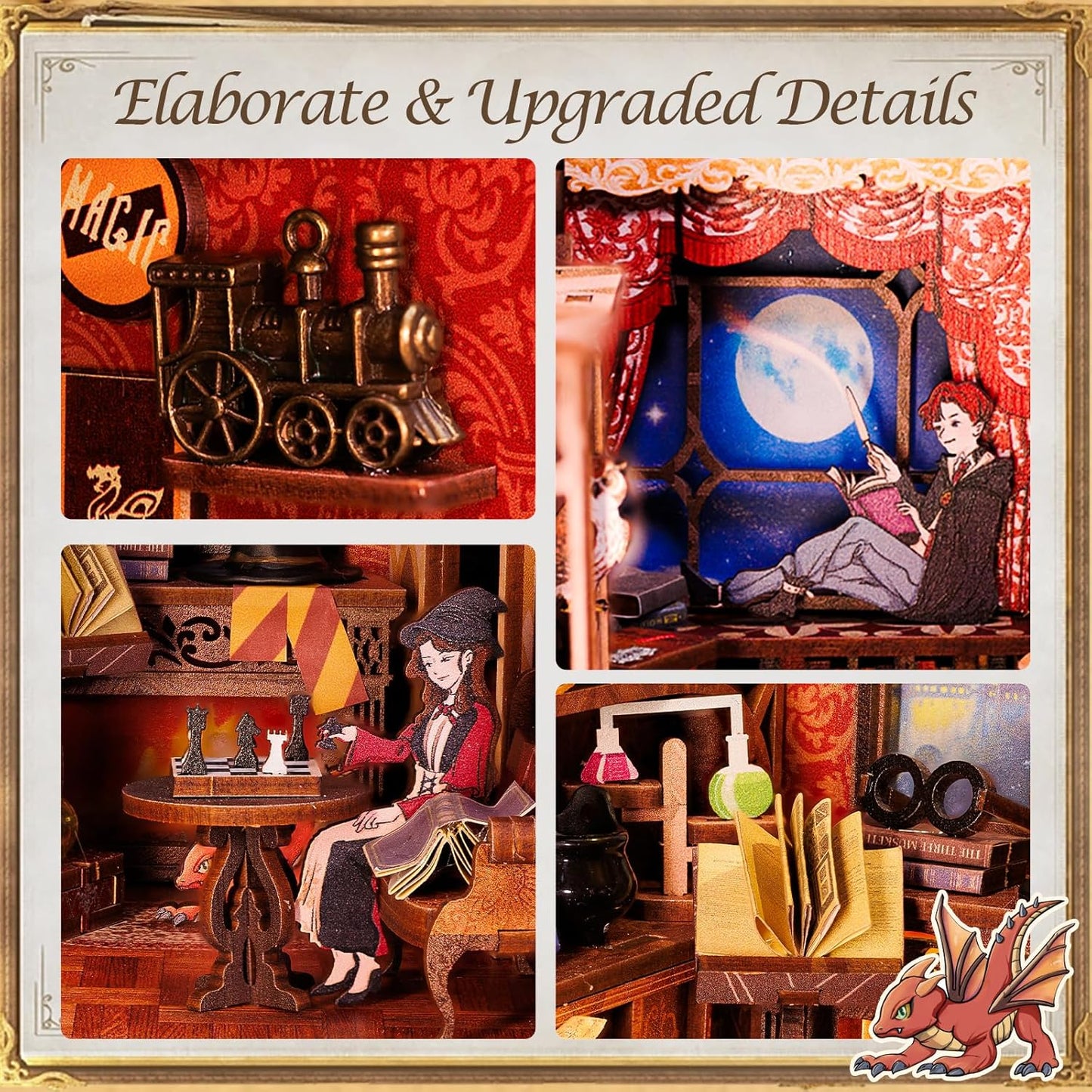 CUTEBEE Book Nook Kit - DIY Miniature House Dollhouse Kit for Adult and Teens, Booknook Bookshelf Decor Alley Model Build with LED Light, Gifts for Family and Friends (Flame Common Room)