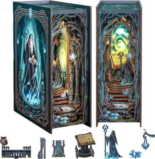 Fsolis Book Nook Kit, DIY Miniature Room House Kit 3D Wooden Puzzle Craft Kit for Adults Decorative Bookend Bookshelf Bookcase Nook Decor Gifts for Women Teens and Book Lovers (The Gate of Wonderland)
