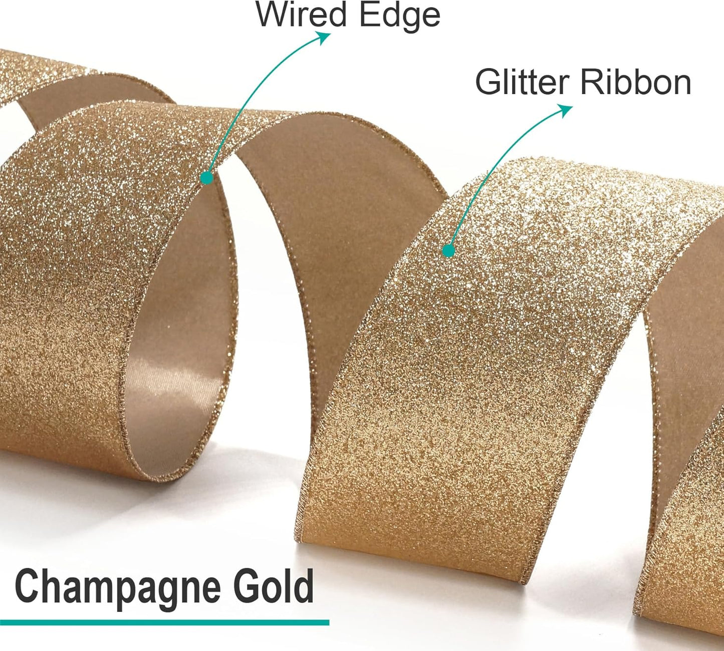 CT CRAFT LLC Glitter Wired Ribbon 6" x 10 Yards Gold (Champagne Gold) for Christmas Home Decor Bow Gift Wrapping DIY Crafts Wreath