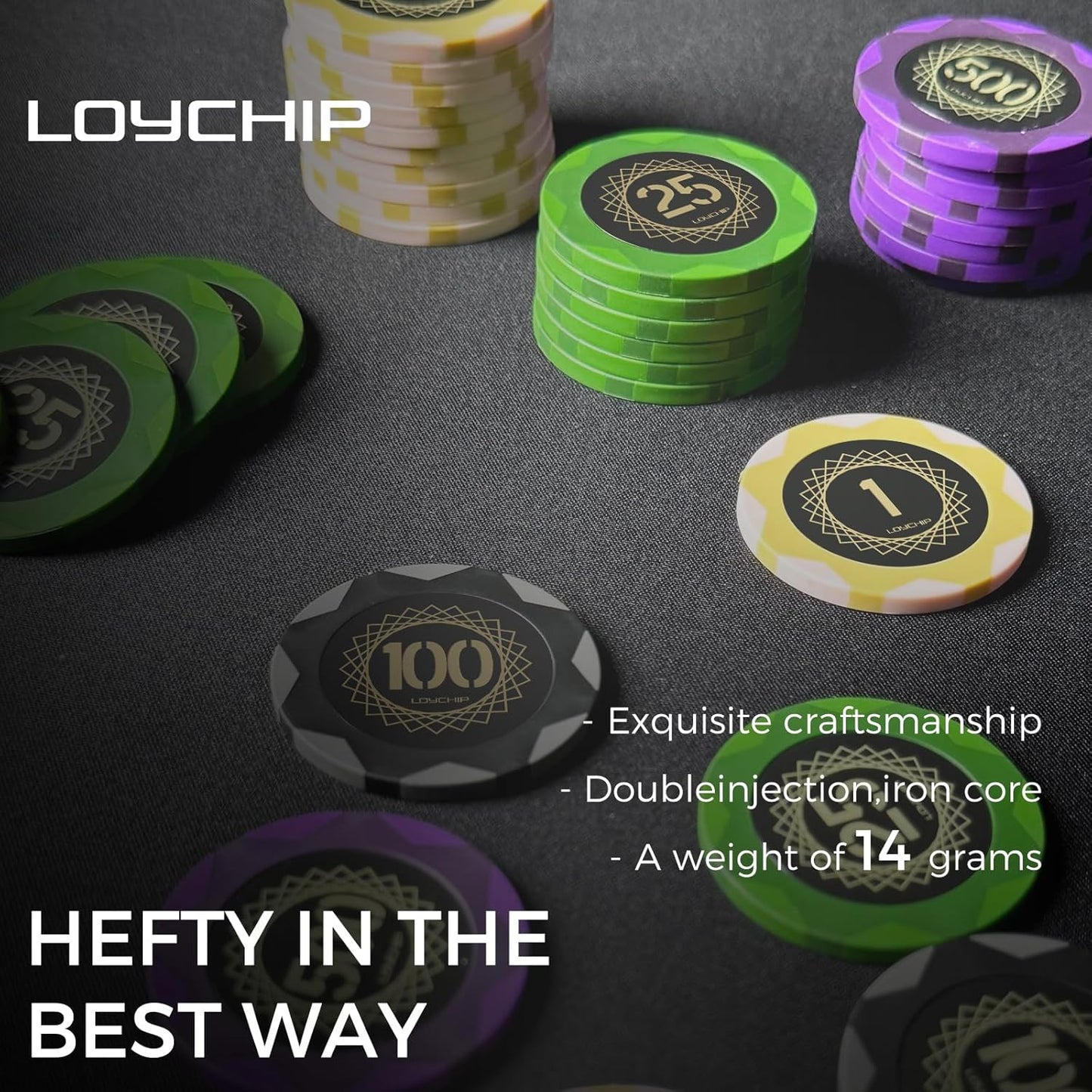 Clay Poker Set with Numbered Chips 300-pcs for Card Board Game, 14g Weight with Playing Cards for Texas Hold'em, Blackjack Gambling, Late Night Poker Games