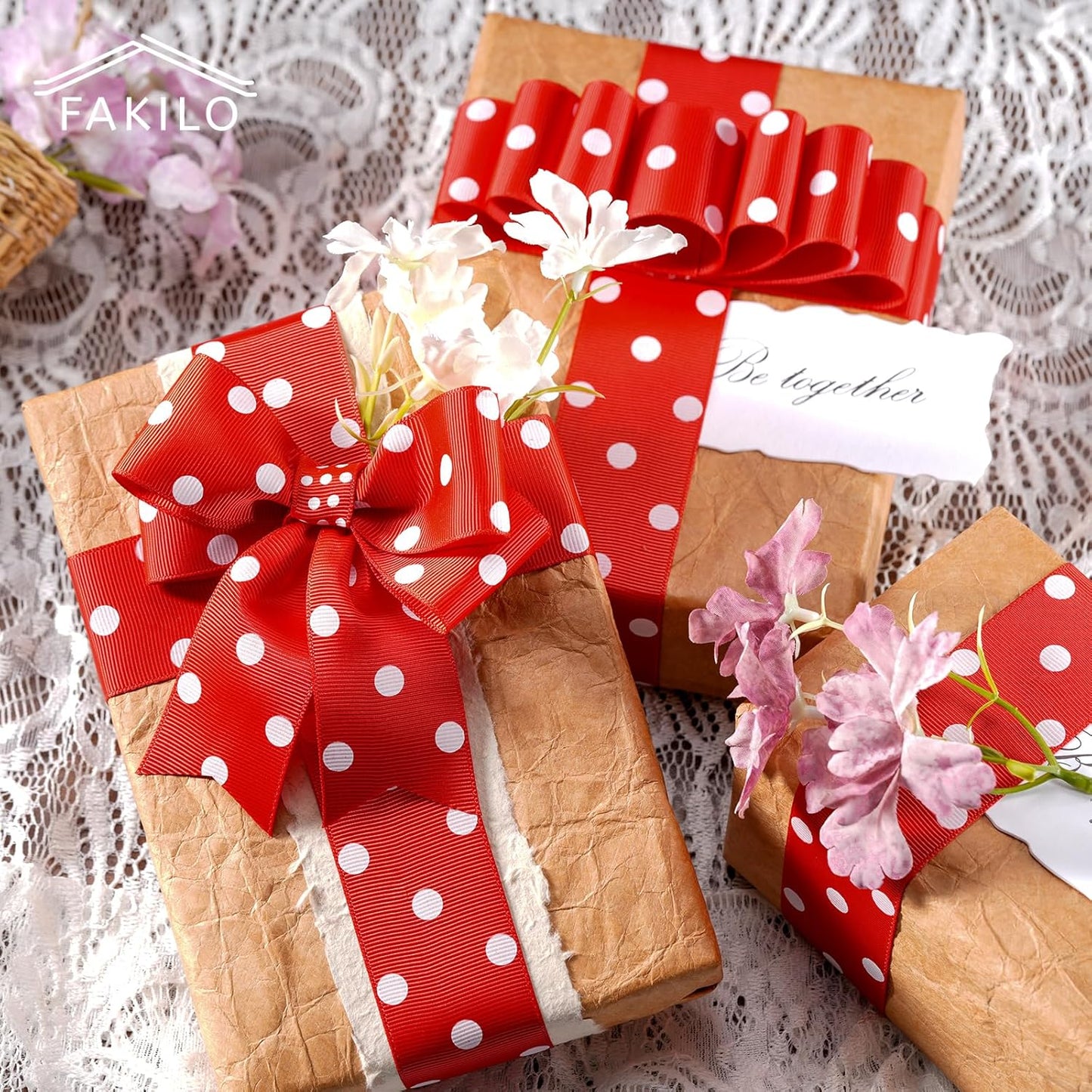 Polka Dot Grosgrain Ribbon 1.5 Inch, 25 Yards Spool Red and White Dot Craft Ribbon for Christmas Gift Wrapping DIY Crafts Hair Bows Wedding Party Decor Sewing and Home Decoration