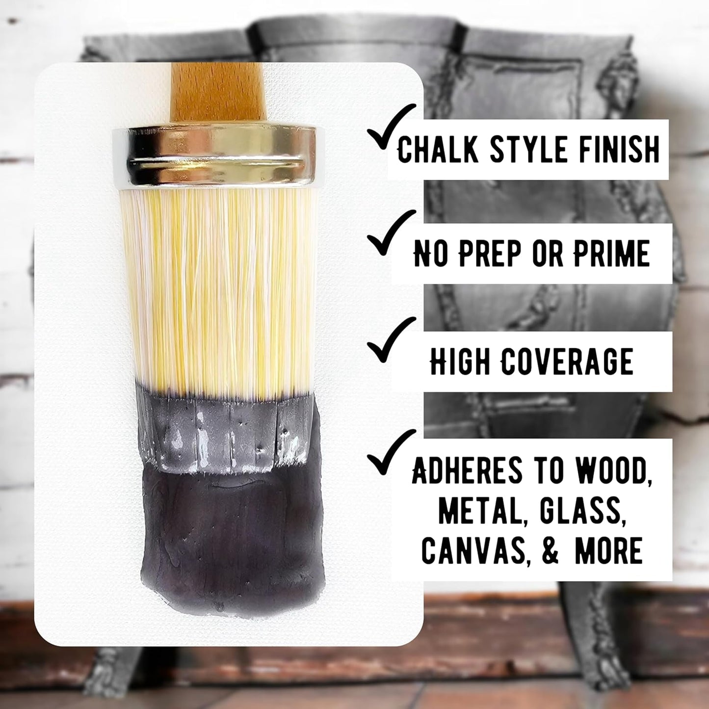 Daydream Apothecary Premium Chalk Style Paint for Furniture, Home Décor, Wood, DIY Interior Projects, Quick Dry, No Prep or Prime Needed, Matte Dark Grey - 8oz