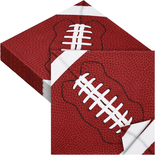 Aodaer 48 Pieces Football Paper Napkins Disposable Football Party Napkins Football Rugby Cocktail Dinner Napkins Set 13" x 13" Unfolded Football Tableware Napkins for Rugby Party Supplies