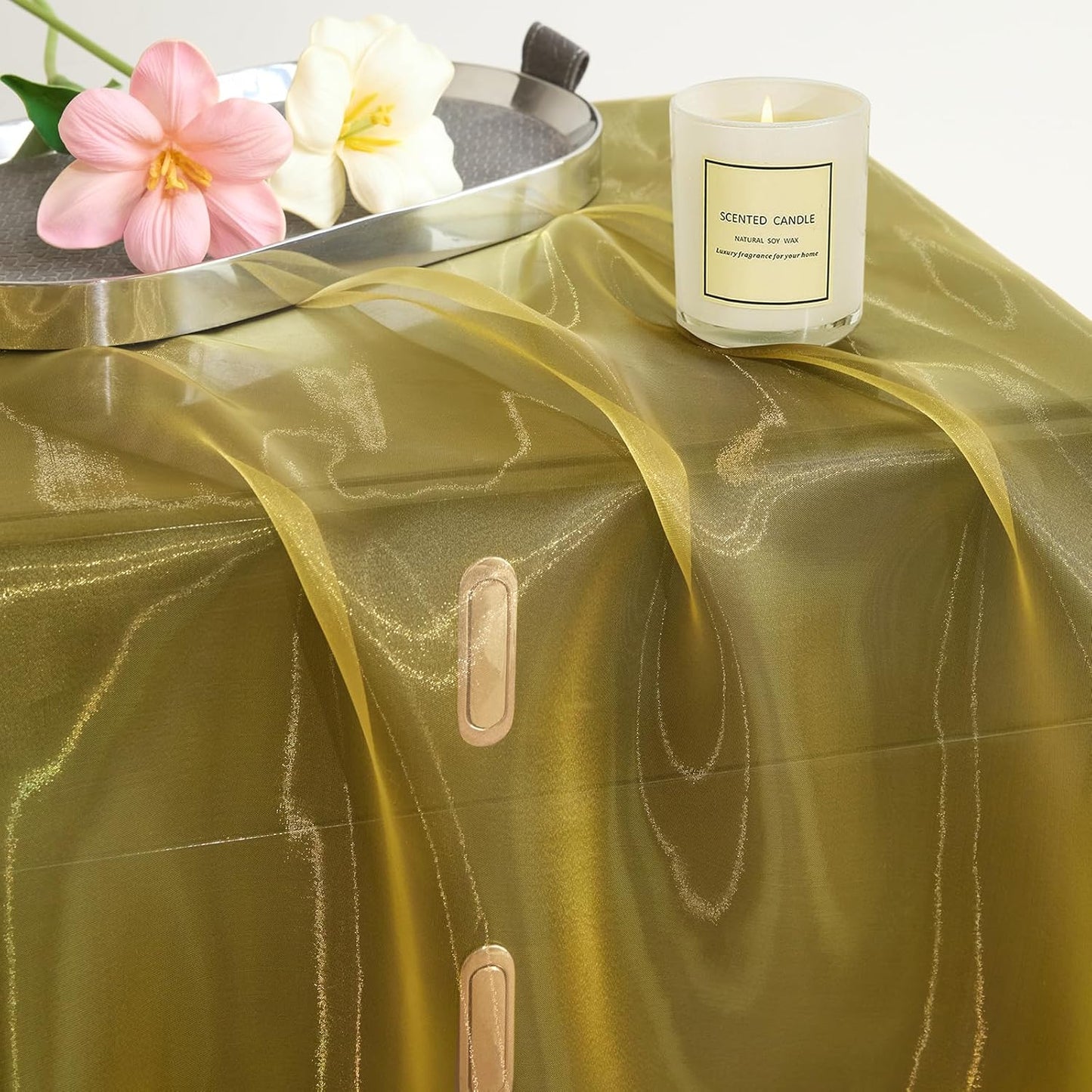 P Pothuiny Sheer Organza Fabric by The Yard, 10 Yards x 60 Inch Wide Bridal Gold Organza Tulle Fabric Roll Shiny Gauze Fashion Dress Sewing Craft for Wedding Party Decorations Backdrop