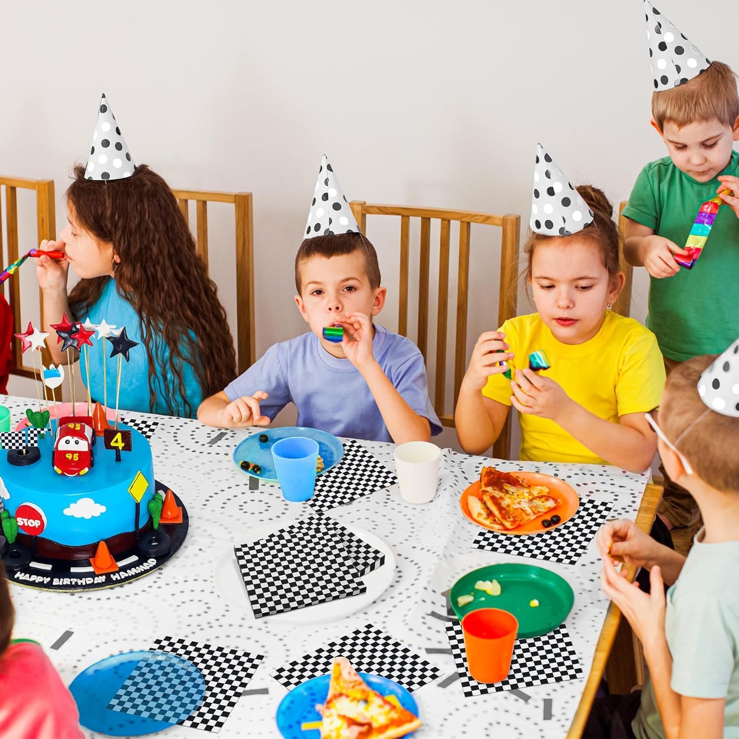 Aodaer 48 Pieces Race Car Paper Napkins Disposable Checkered Flag Napkin Racing Car Party Cocktail Dinner Napkin Set 13" x 13" Unfolded Tableware Napkins for Racing Party Supplies