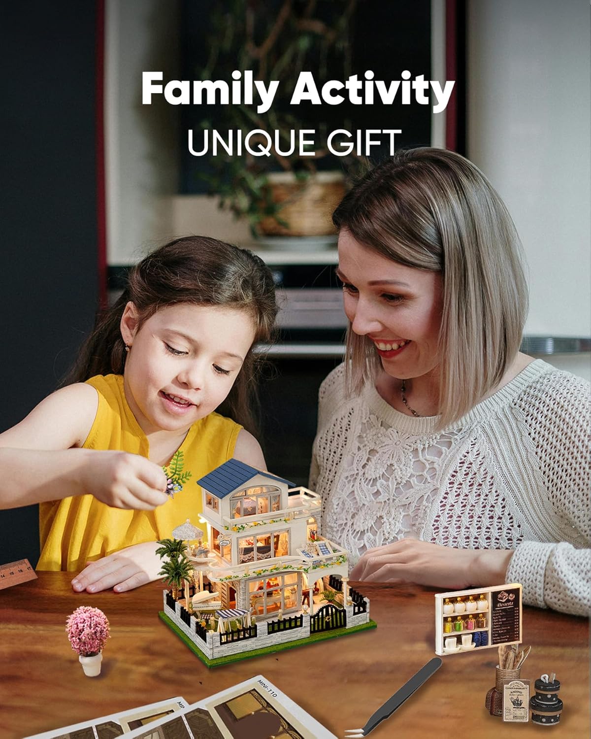 DIY Miniature House Kit, Mini House Kit for Beginners, Mayberry Street Miniatures, Model Building Craft Diorama Kit, Ideal Gifts for Birthday, Christmas(Blue Mansion)