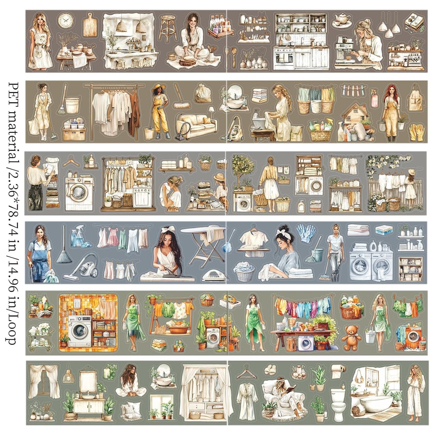 Daily Theme PET Tape Set,6 Rolls Transparent Tape Stickers for Junk Journal,Scrapbook Supplies for Journaling,Notebook,Diary,DIY Craft,Photo Album(Weekend Routine)