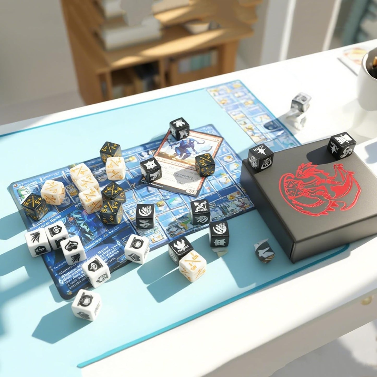 MTG dice Set with counters for Final Fantasy MTG - 50 dice Including keyword, +1 to +6, and -1 to -6 counters - Comes with Storage Box and Pouch (Pattern Version)