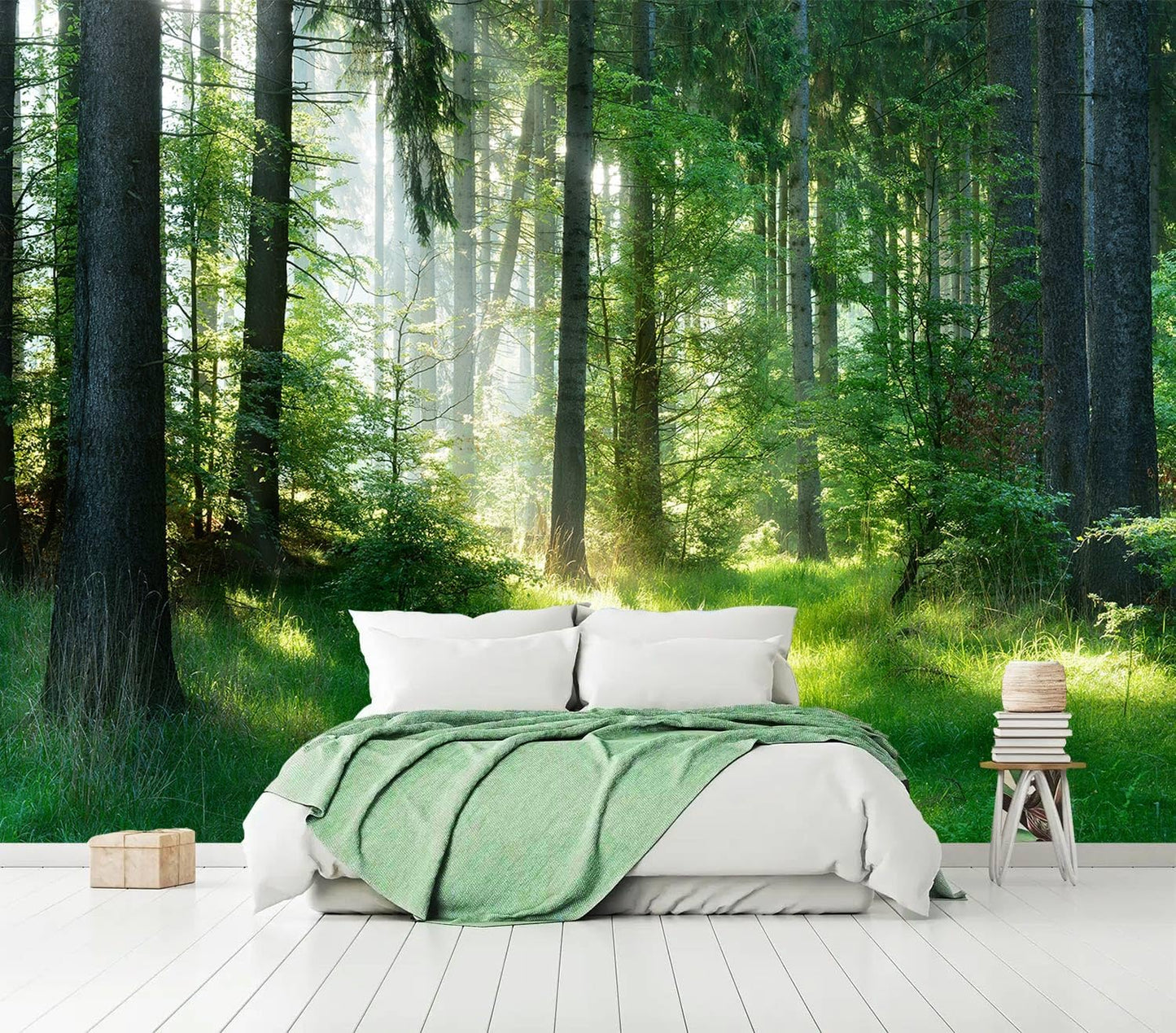 AFZEVEB-Green Forest Wallpaper Natural Landscape Wall murals for Bedroom 159"x107"(Not Peel and Stick)