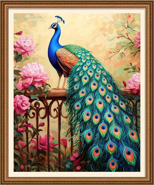 Redxing Stamped Cross Stitch Kits Full Range of Embroidery Starter Kits- Needlepoint Counted Cross Stitch Kits for Beginner Adults 11CT Printed Embroidery Kit-Peacock Flower Landscape 16x20 inch