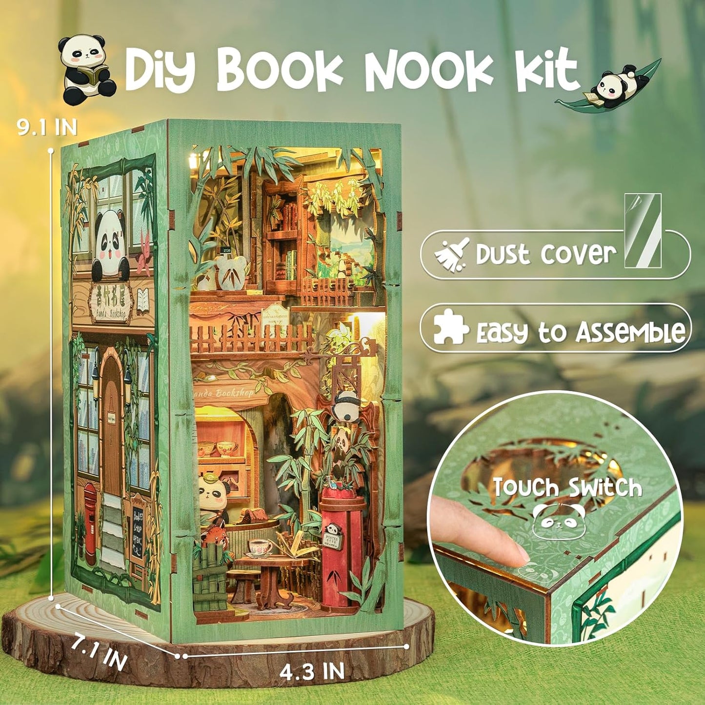 CUTEBEE Book Nook Kit - DIY Miniature House Dollhouse Kit for Adult and Teens, Booknook Bookshelf Decor Alley Model Build with LED Light, Gifts for Family and Friends
