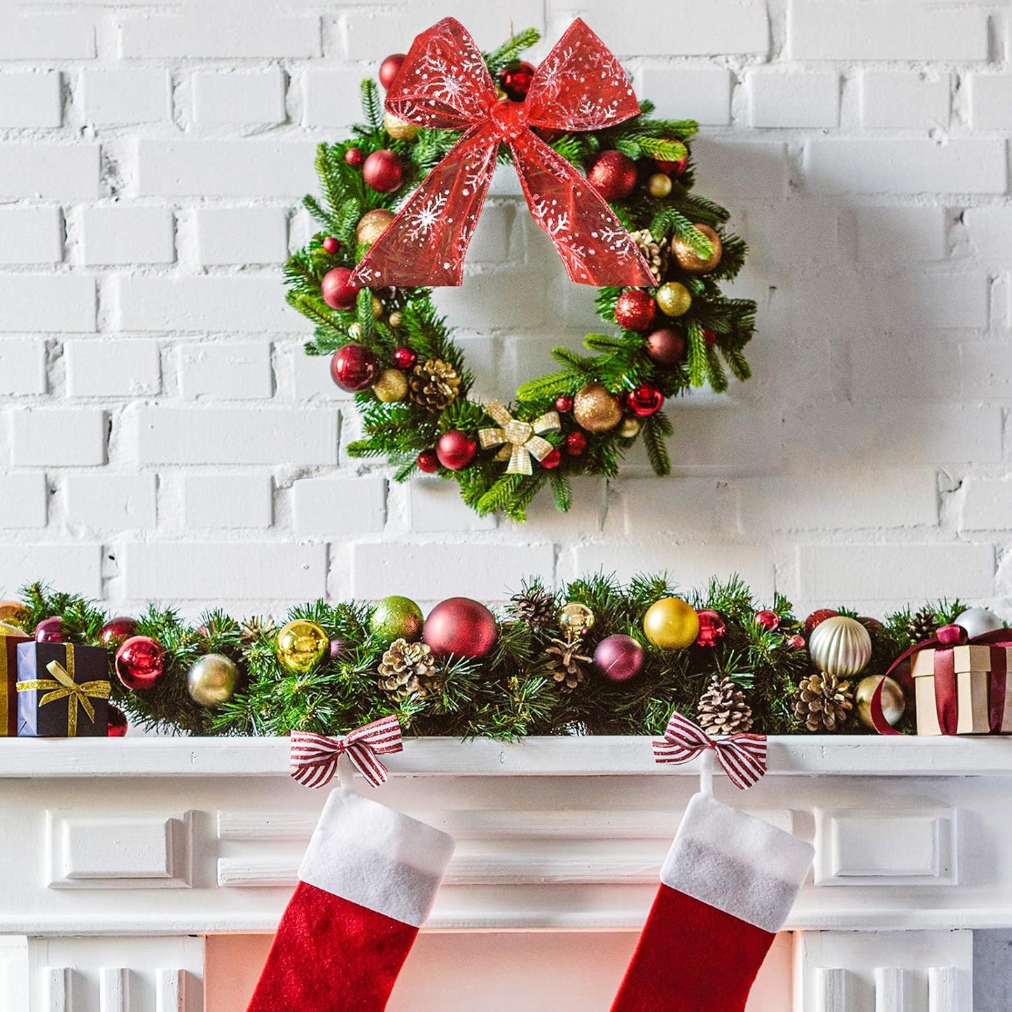 2.5 Inch Wide Christmas Wired Ribbon Snowflake Organza Sheer Glitter Ribbon for Xmas Tree, Wreath, Party Decoration, Gift Wrapping (Red, 21.9 Yards)