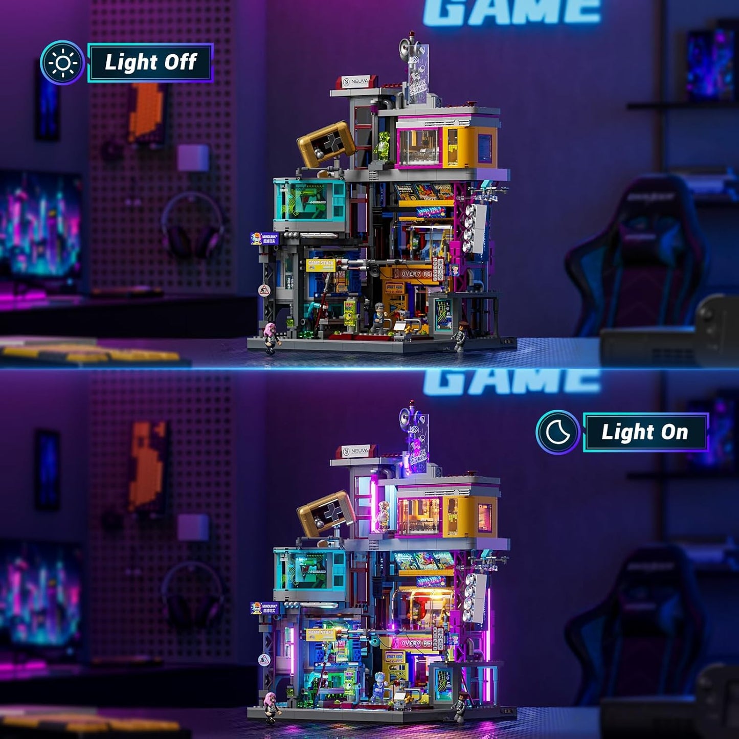 Cyberpunk Game Stack Lighting-Building-Bricks Set - Cyberpunk Neon City Future Gaming Room Street View Collection LED Light Model Set 2580 Pcs for Adults and Sci-fi Lovers