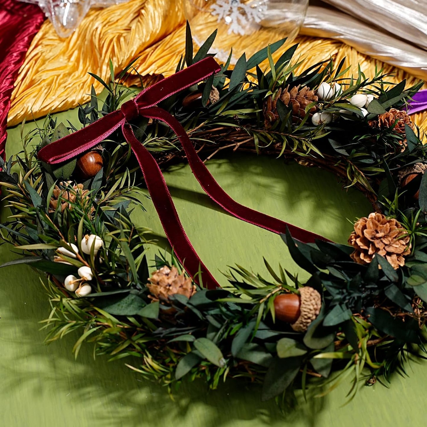 LaRibbons Thin Velvet Ribbon 3/8 Inch x 25 Yards, Burgundy Velvet Ribbon for Christmas Tree, Gift Wrapping, Wreath Bow, Outdoor Decoration