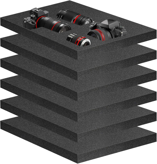 Eunice 6Pcs Polyurethane Foam Sheets - 16 x 12 x 1.5 Inch Cuttable Foam Inserts for Cases, Packing Foam Pads for Tool Box, Camera Storage and Crafts