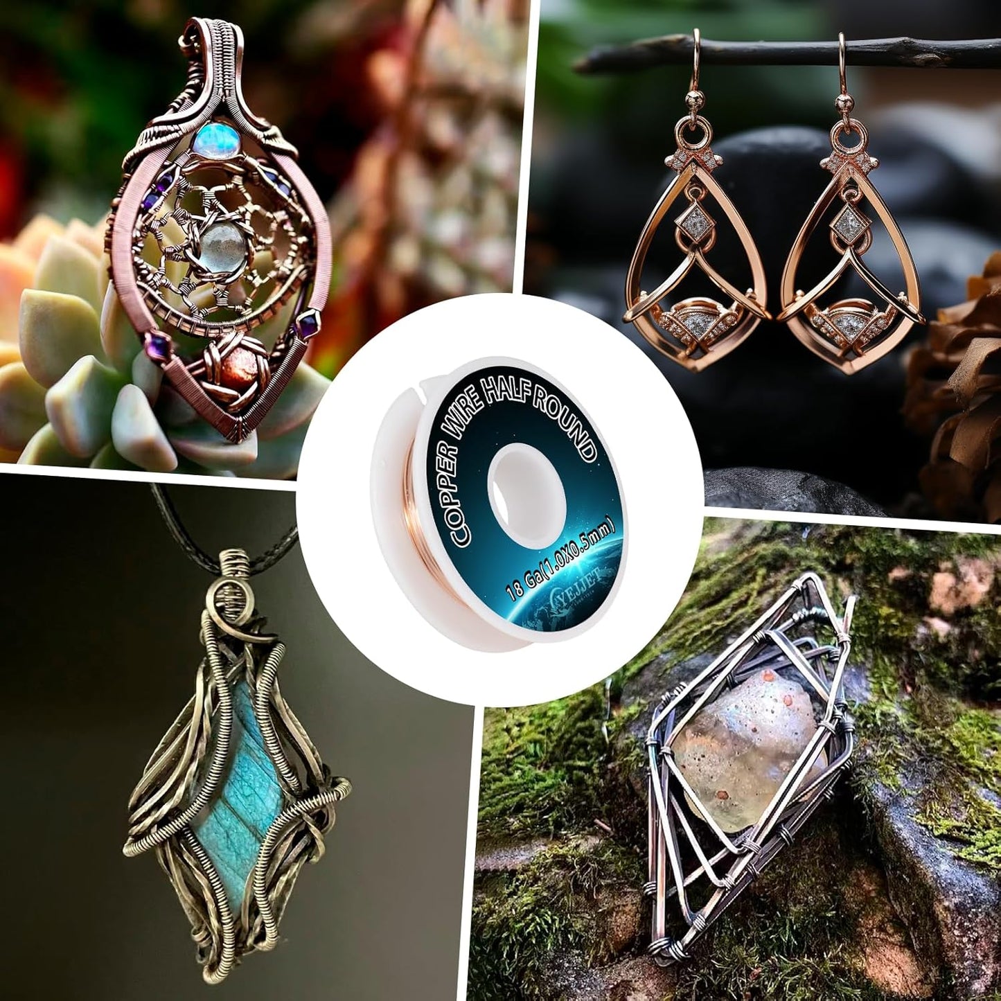 Half Round Pure Copper Wire 18 Gauge 1.02x0.51mm - 1.3 oz (33 Feet) Soft Temper Conductive Wire for Jewelry & Electrical Crafts