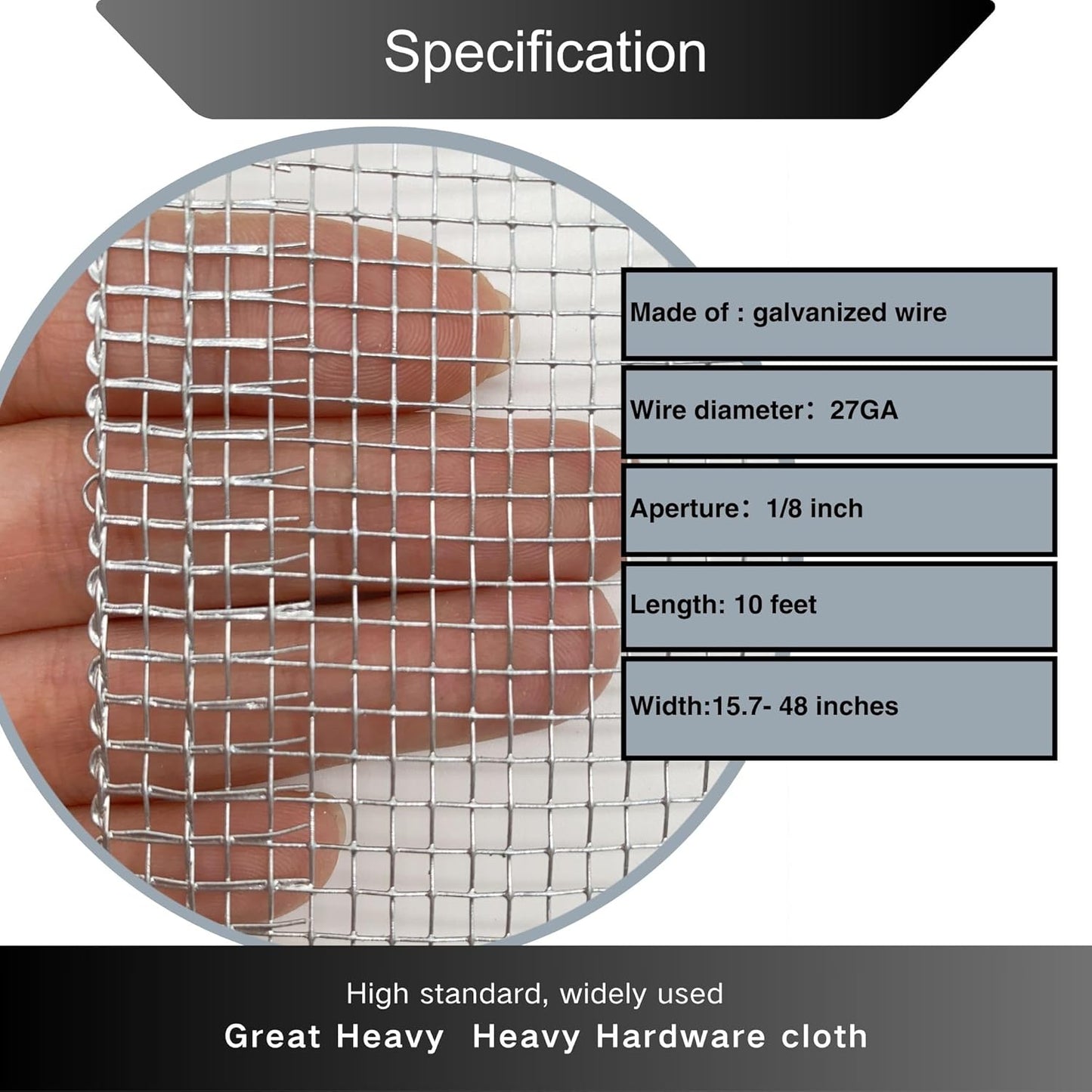 1/8 inch Galvanized Hardware Cloth Wire Mesh Screen Roll (16in x 10ft)