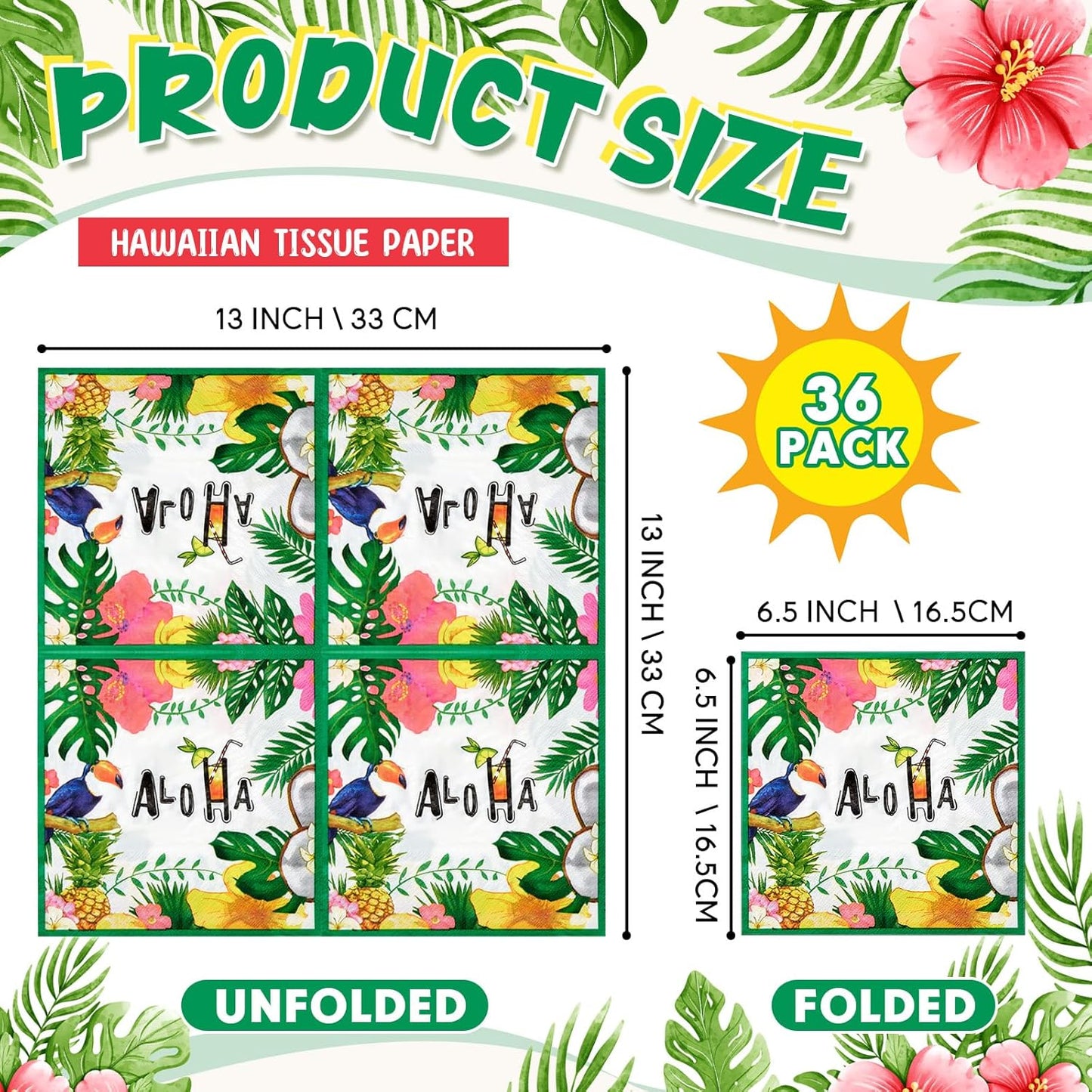 Crtiin 36 Pack 9 Styles Decoupage Napkins Assorted Floral Decorative Decoupage Napkins Chinoiserie Cocktail Paper for DIY Crafting Birthday Party, Each Unfolded 13 Inch(Tropical Plants)