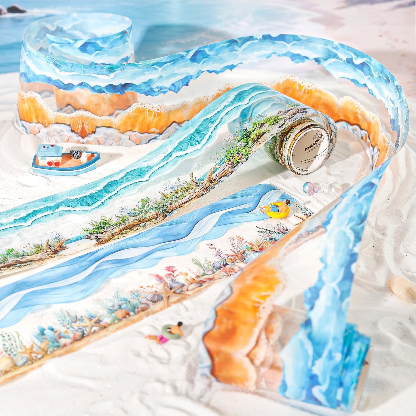 6 Rolls PET Tape Stickers for Journaling,Ocean Washi Tape Stickers for Scrapbook Supplies,Junk Journal,DIY Craft,Painting(Coast)