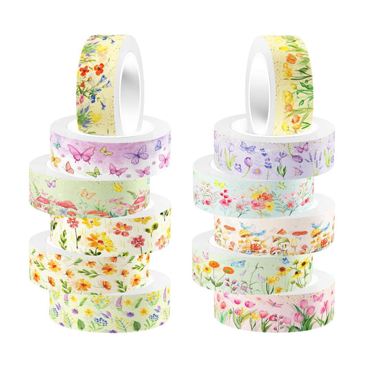 12 Pcs Flowers Washi Tapes Set Flowers Blooms Garden Vintage Flowers Masking Tape Floral Themed Decorative Tape Flowers Printed Decorative for DIY, Planner, Scrapbooking, and Party Decor