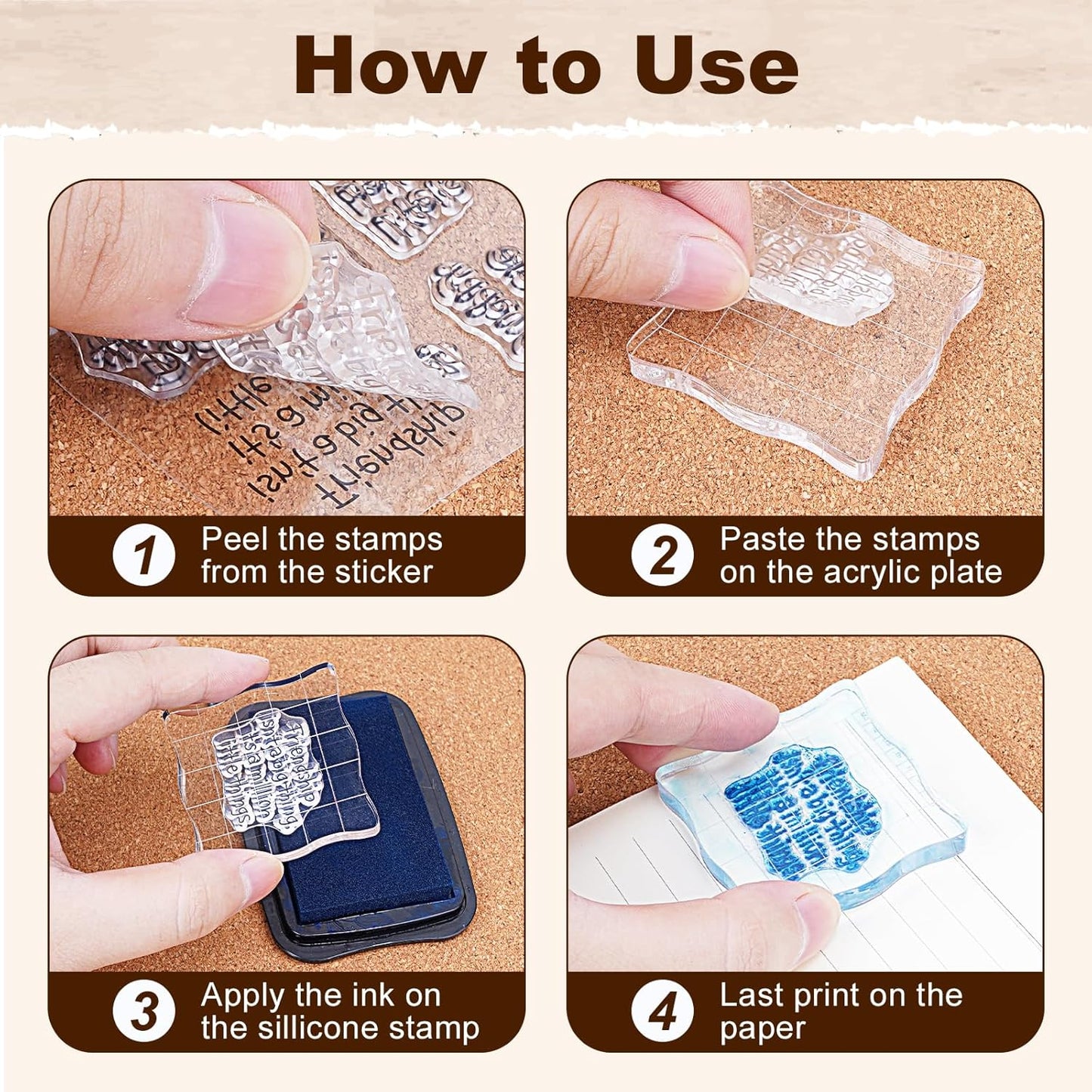 UCEC 4 Sheets Words Clear Stamps for Card Making Silicone Stamp with 2 PCS Acrylic Stamp Block for Easter Birthday Holiday Card and DIY Scrapbooking Journal(Classic)