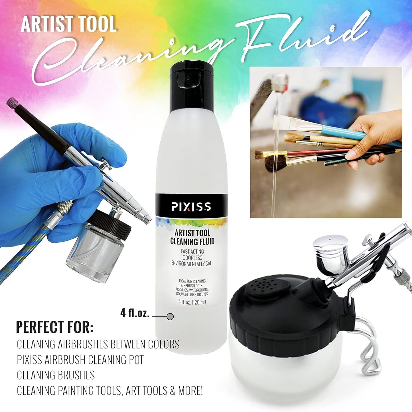 Airbrush Cleaner Kit With Brush Cleaner Solution - Ultimate Airbrush Cleaning Kit, Holder, and Pot for Efficient Cleaning of Airbrushes - Glass Clean Pot Cleaning Jar