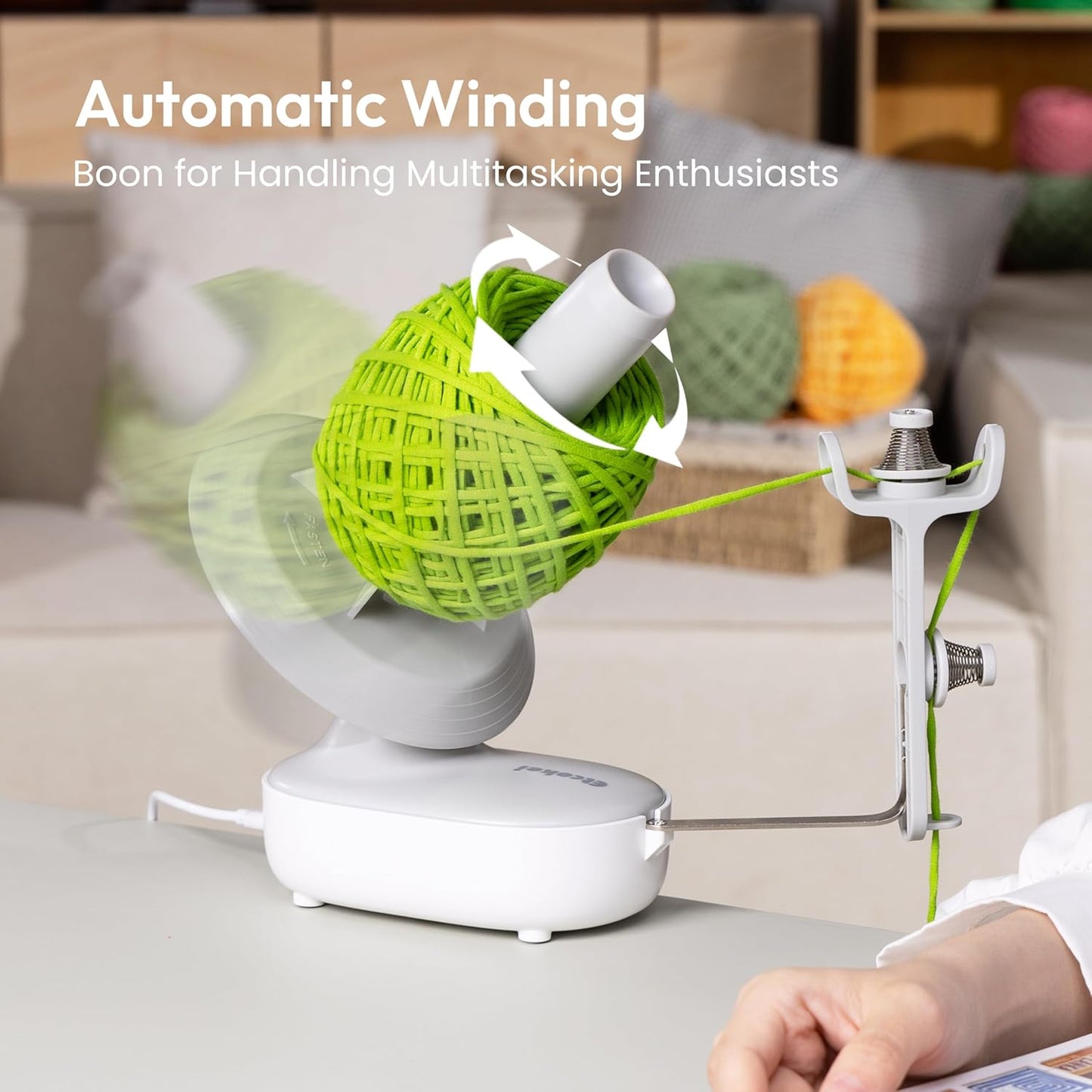 Electric Yarn Winder for Crocheting, Upgrade Dual-Spring Tension 10oz Large Capacity, Stepless Speed Automatic Yarn Winder Wool Spinner Roller for Crochet Lovers(Gray)