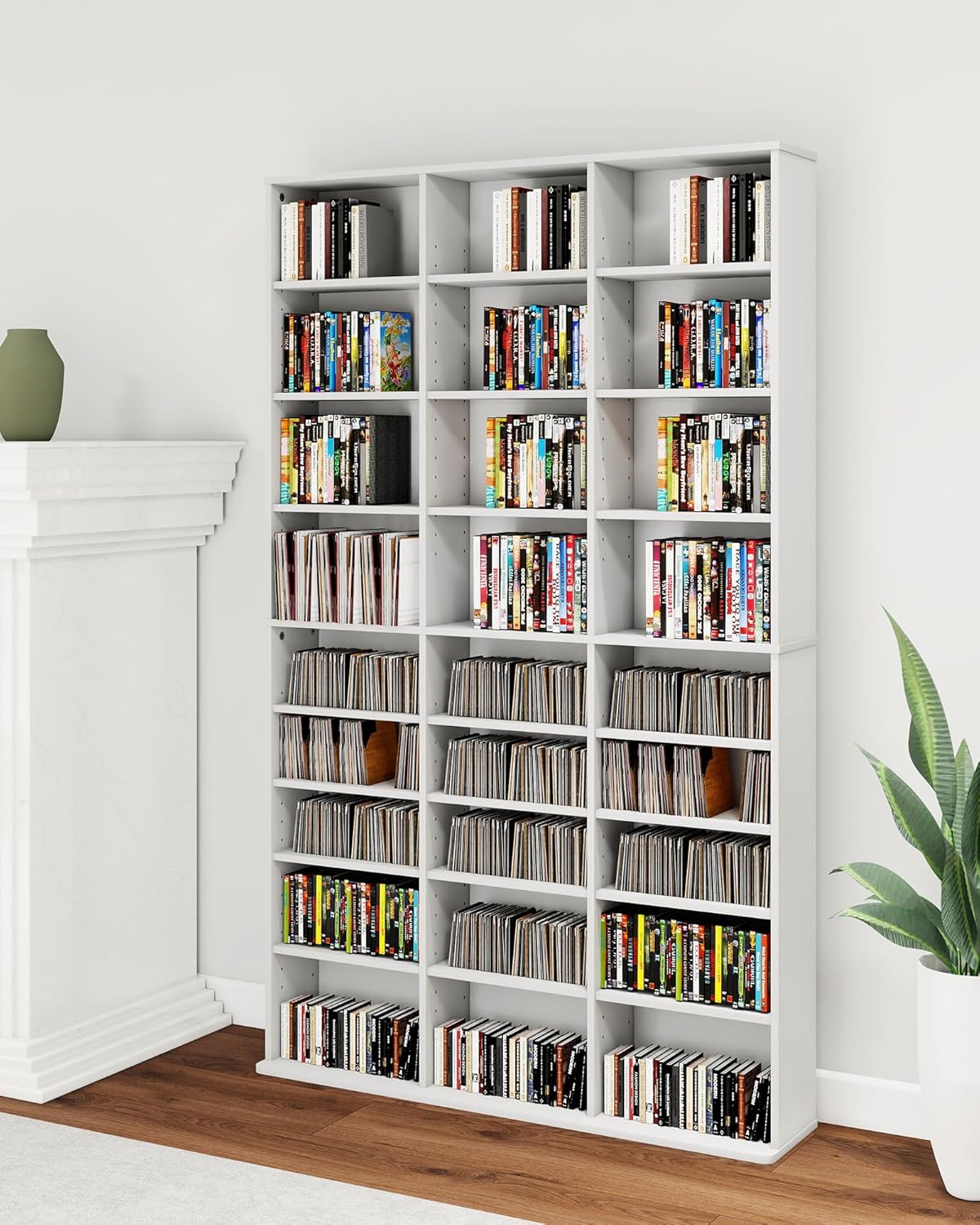 DVD Storage Shelf with Adjustable Shelves, 8-Tier Modern Media Tower for CDs, DVDs, Video Games, DVD Rack Cabinet Organizer for Living Room, Bedroom, Office