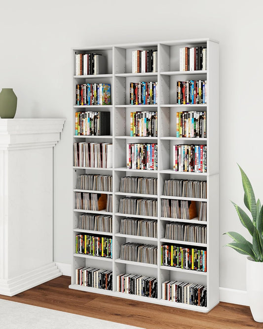 DVD Storage Shelf with Adjustable Shelves, 8-Tier Modern Media Tower for CDs, DVDs, Video Games, DVD Rack Cabinet Organizer for Living Room, Bedroom, Office