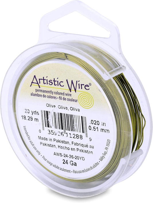 Artistic Wire, 24 Gauge Tarnish Resistant Colored Copper Craft Jewelry Wrapping Wire, Olive, 20 yd