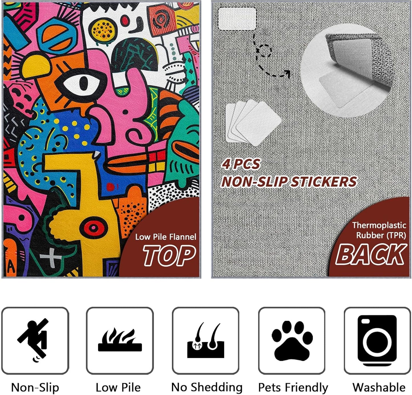 Abstract Rug 5x7-4x6 Rug - Abstract Rug - Colorful Pop Art Area Rug - Modern Geometric Graffiti Rugs - Multicolor Artistic Carpet - Home Decor