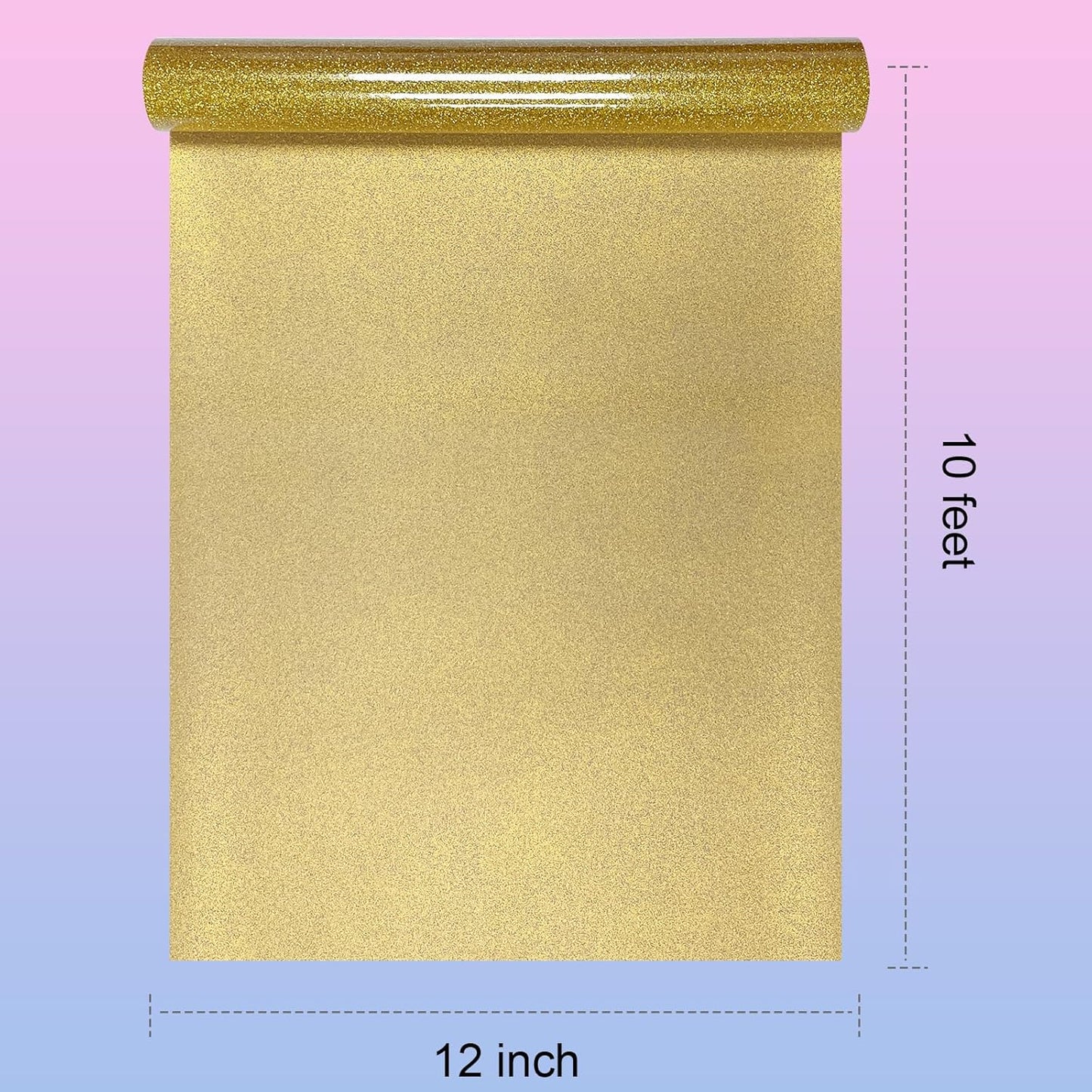 Glitter HTV Heat Transfer Vinyl Rolls- 12" x 10ft. Glitter Iron on Vinyl for DIY T-Shirts, Glitter for All Cutters, Heat Transfer Vinyl (Gold)